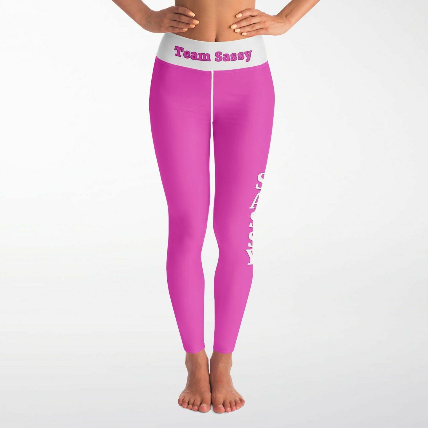 Team Sassy Bright Pink-White Yoga Leggings