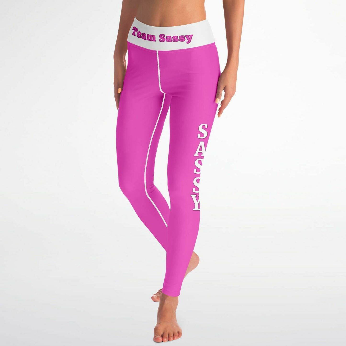 Team Sassy Bright Pink-White Yoga Leggings