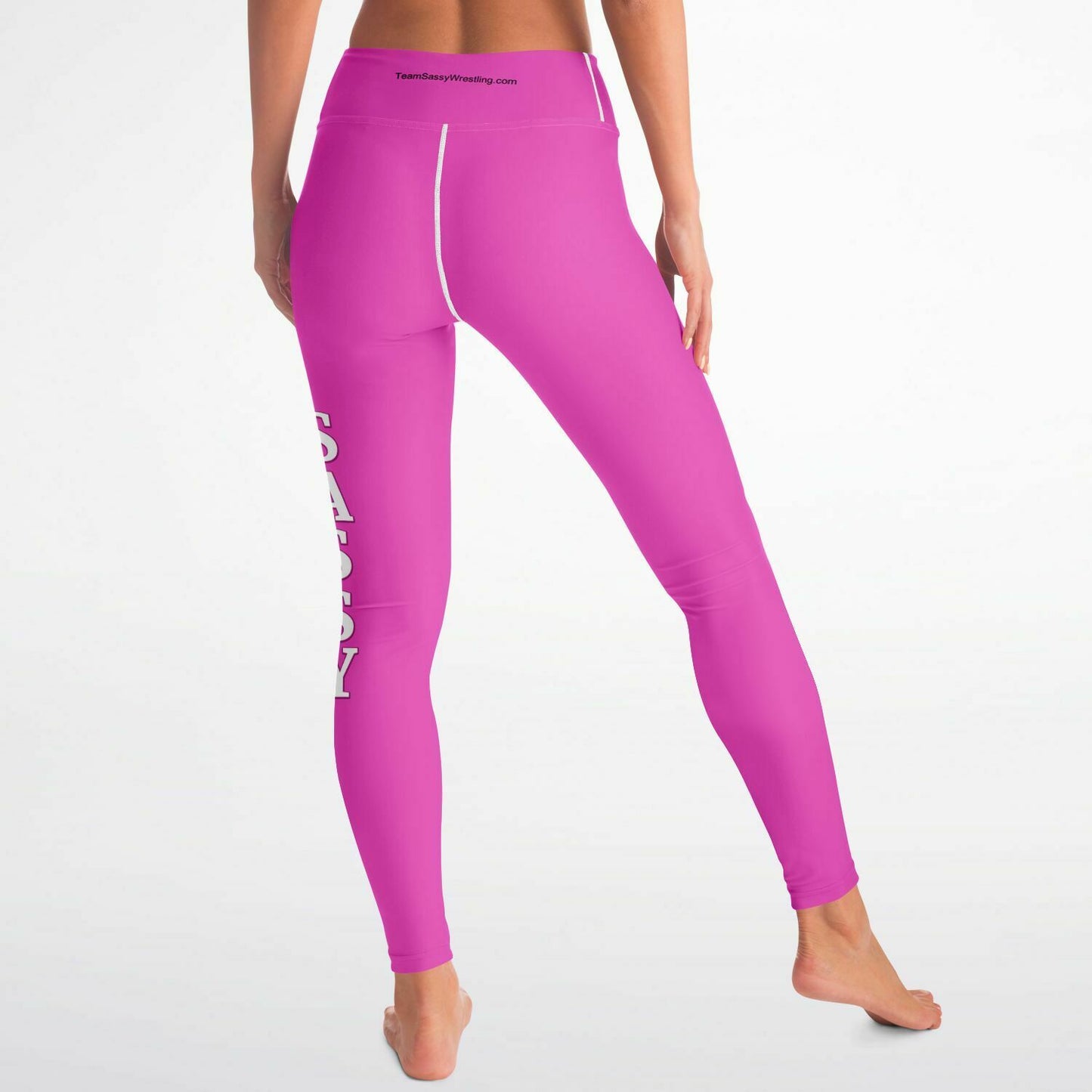 Team Sassy Bright Pink-White Lettering Yoga Leggings