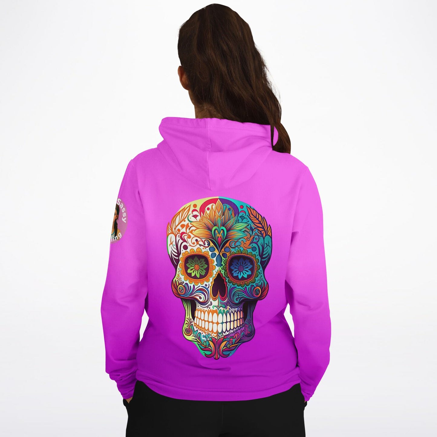 Team Sassy Multi-Color Skull Purple Hoodie-Cotton Lined