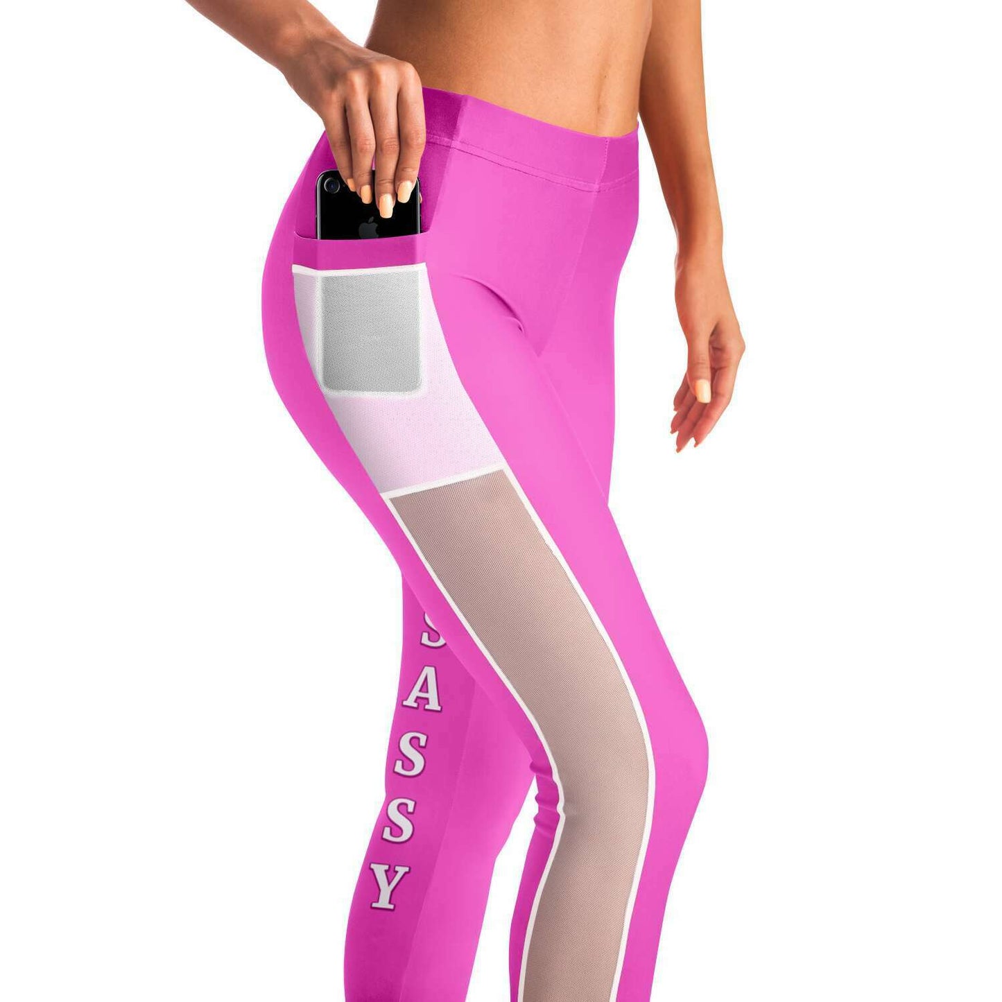 Team Sassy "Leg" Bright Pink Mesh Pocket Leggings