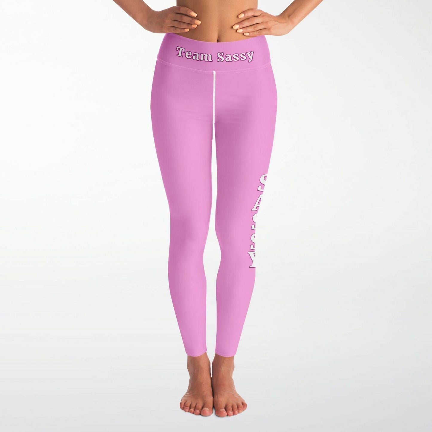 Team Sassy Light Pink-White Lettering Yoga Leggings