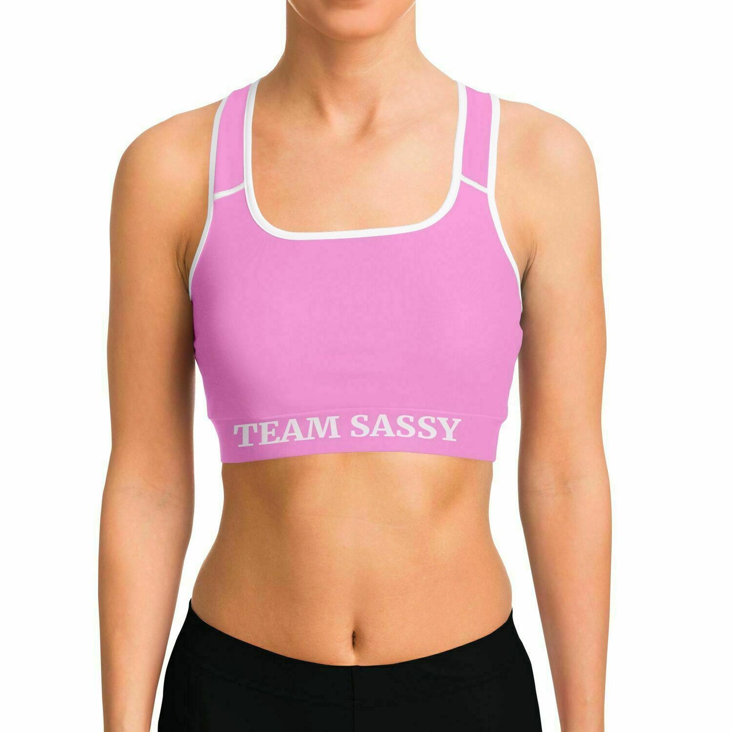 Sports Bra - AOP Light Pink and White