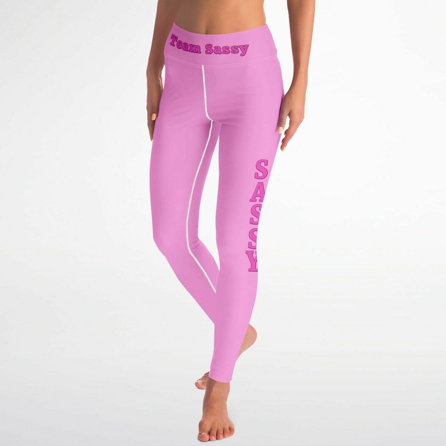 Team Sassy Light Pink-Bright Pink Lettering Yoga Leggings