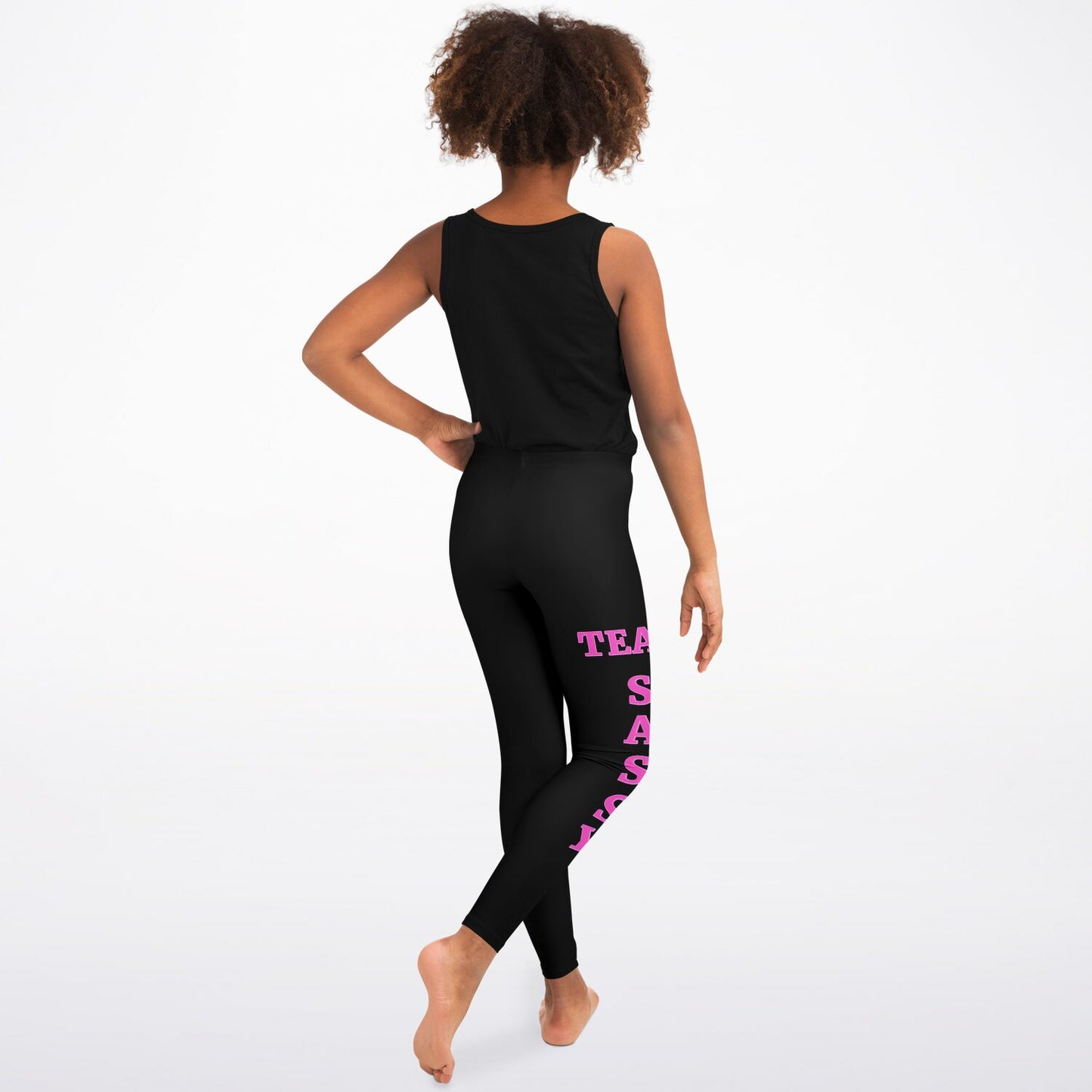 Team Sassy Youth Leggings-Black and Bright Pink Leg