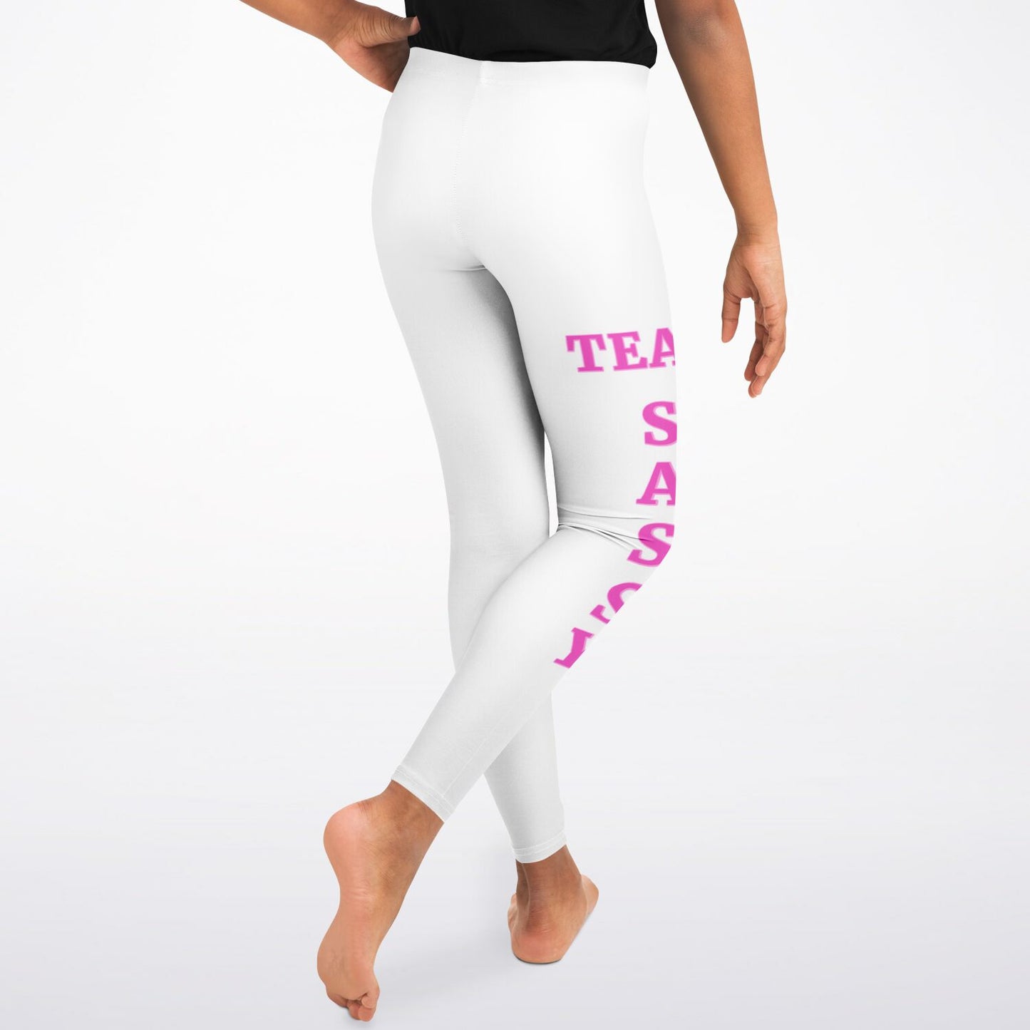 Team Sassy Youth Leggings-White and Bright Pink Leg