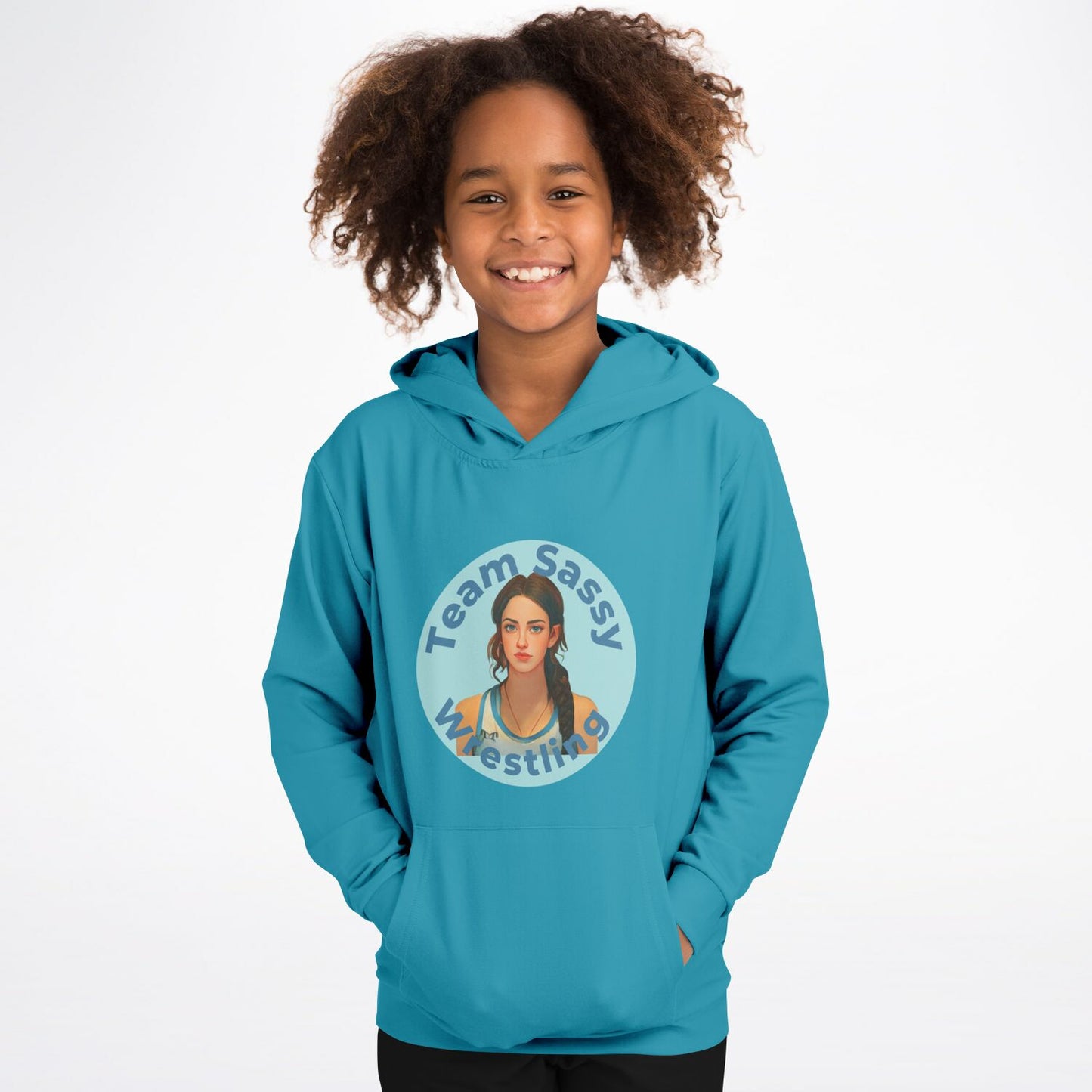 Athletic Kids Hoodie - Blue with Blue Logo