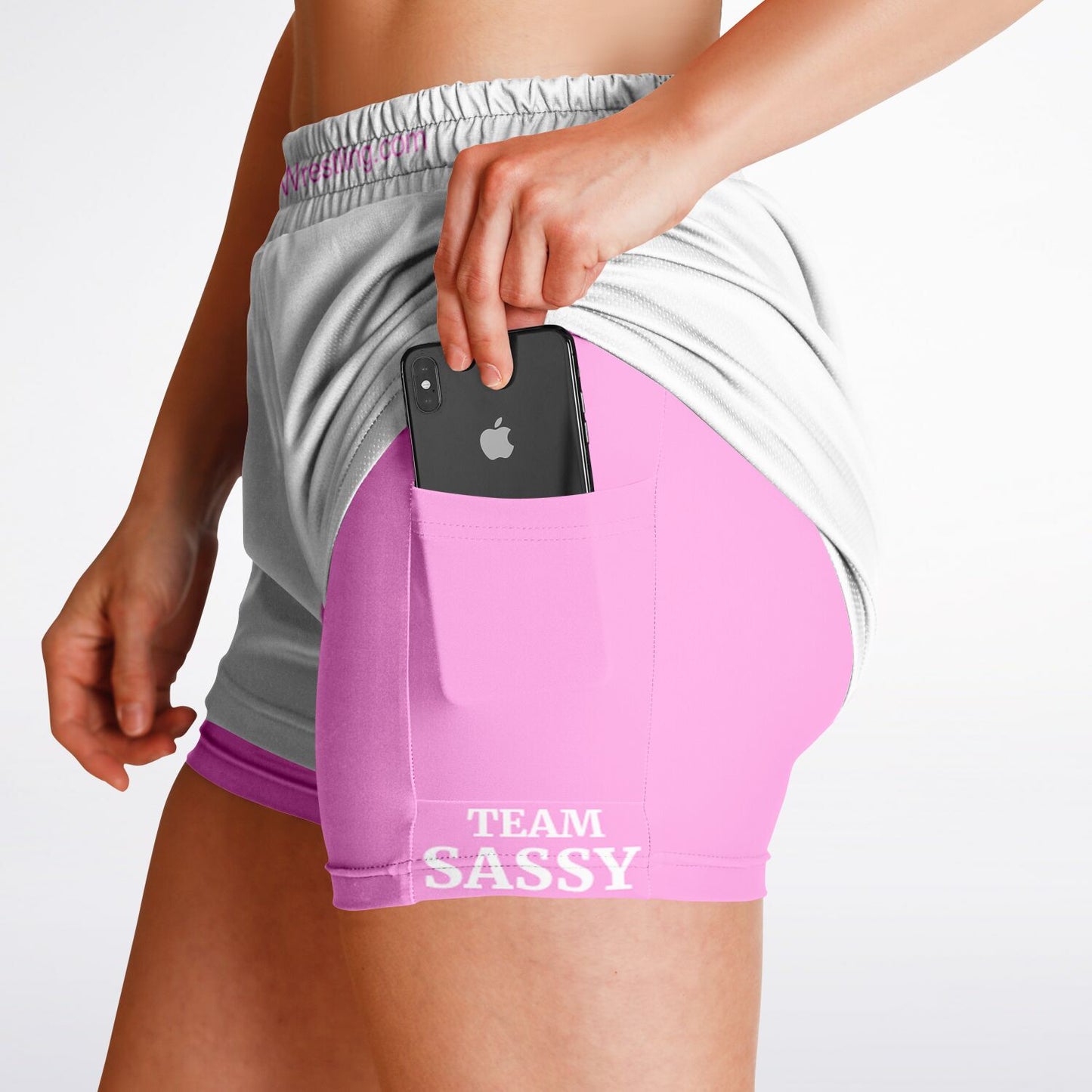 Team Sassy Women's 2-in-1 Shorts - White & Light Pink