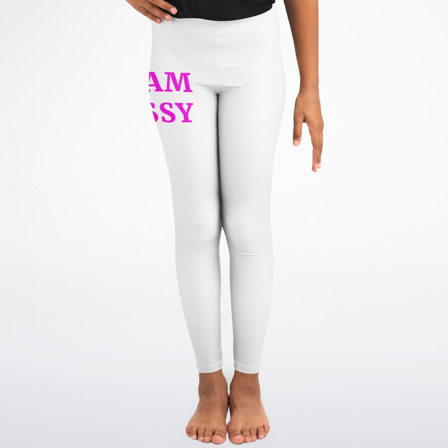 Team Sassy Youth Leggings-White and Bright Pink