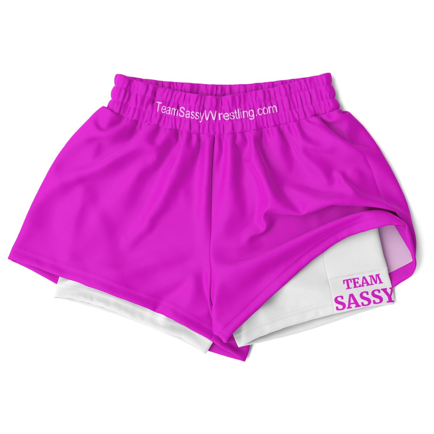 Team Sassy Women's 2-in-1 Shorts - Bright Pink & White