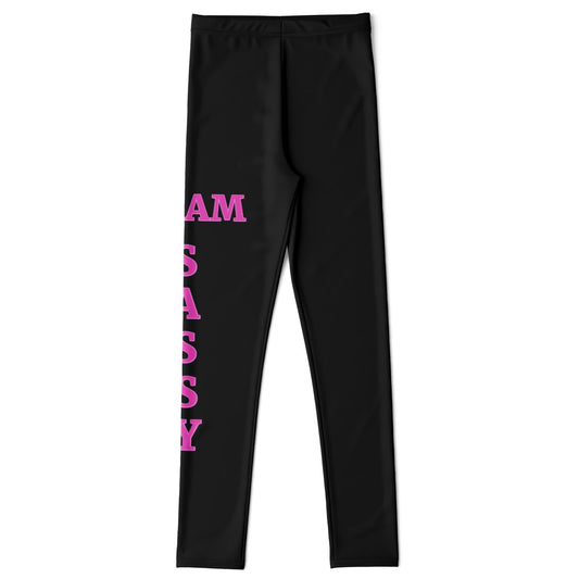 Team Sassy Youth Leggings-Black and Bright Pink Leg