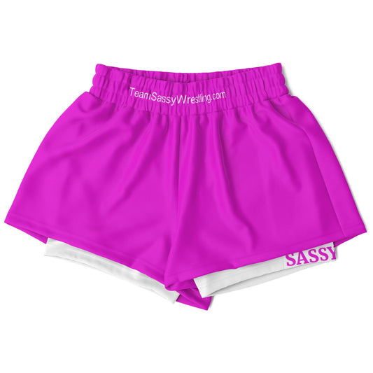 Team Sassy Women's 2-in-1 Shorts - Bright Pink & White