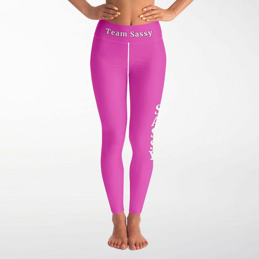 Team Sassy Bright Pink-White Lettering Yoga Leggings