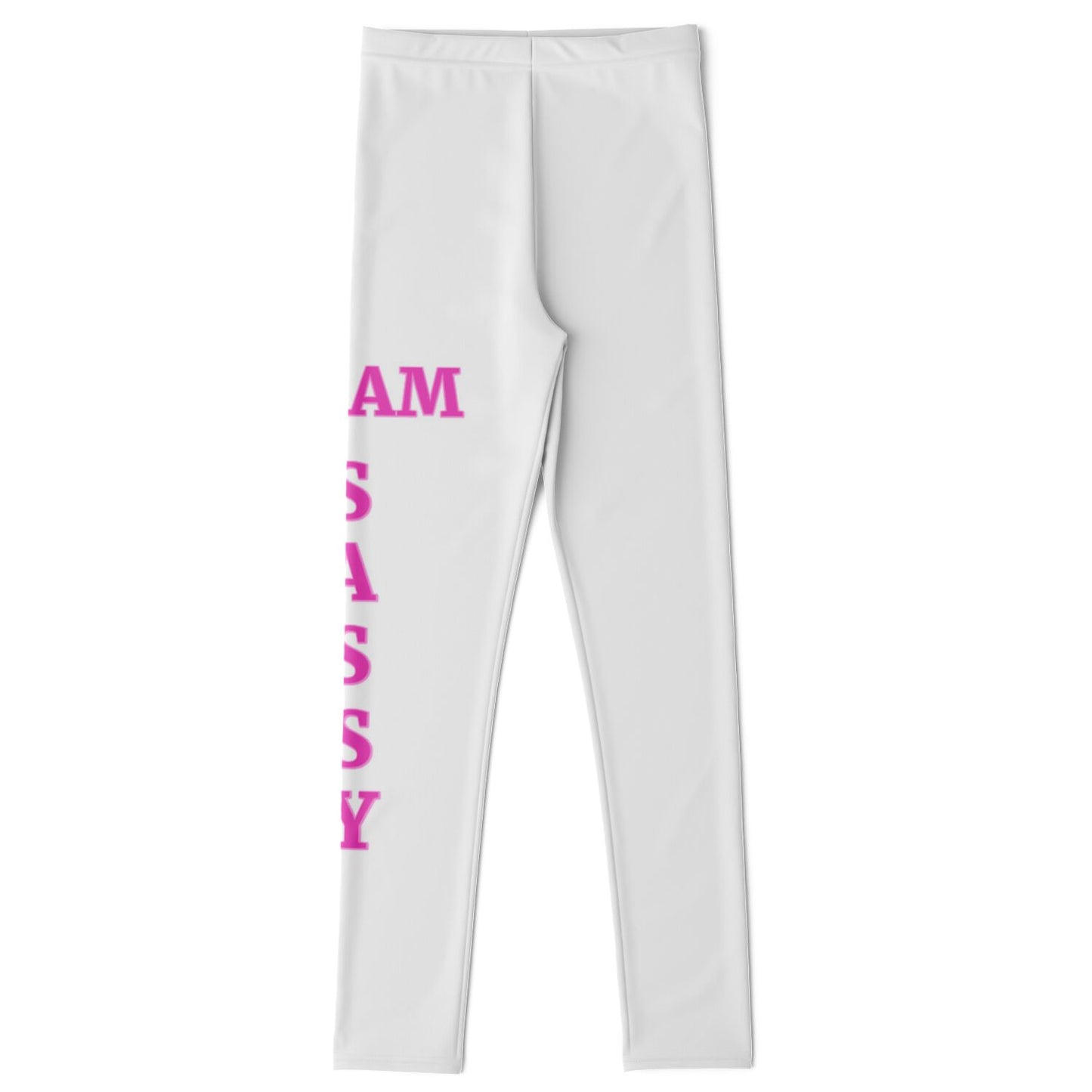 Team Sassy Youth Leggings-White and Bright Pink Leg