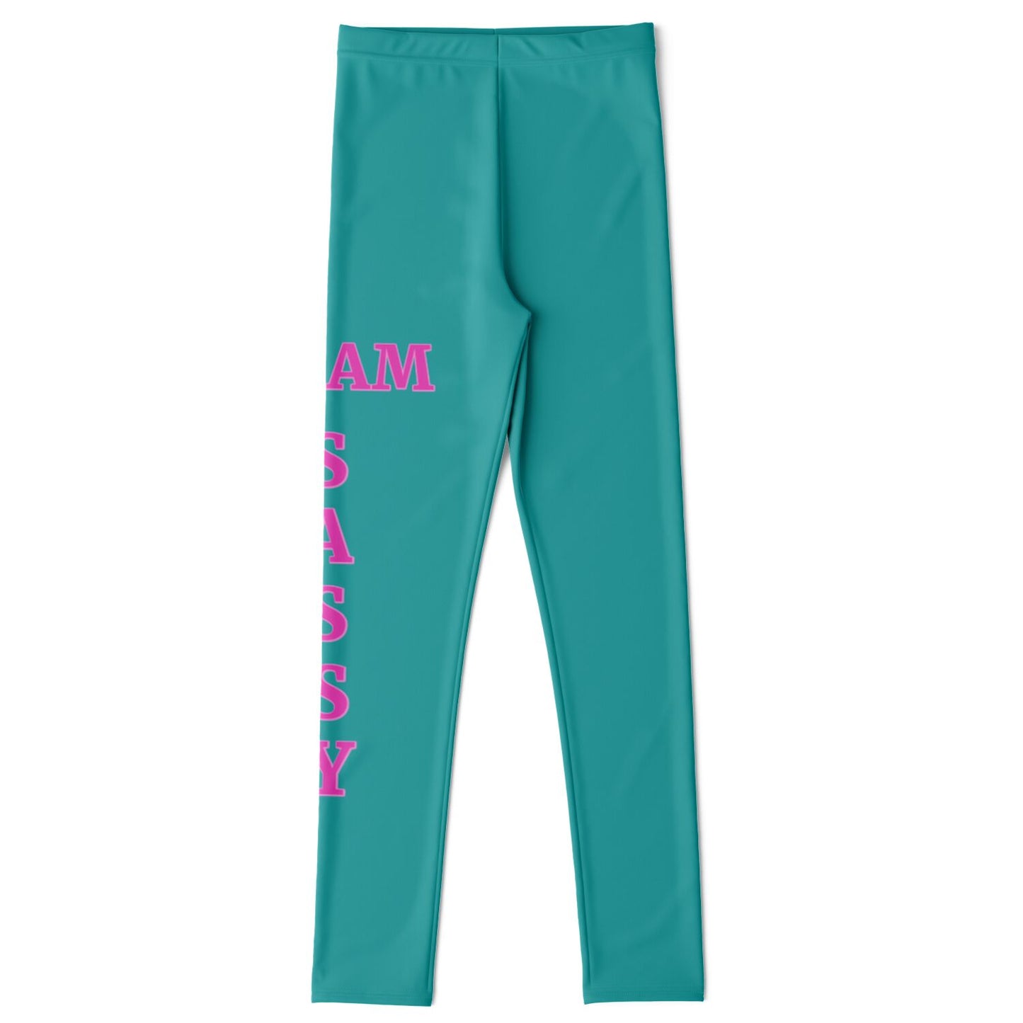 Team Sassy Youth Leggings-Teal and Bright Pink Leg