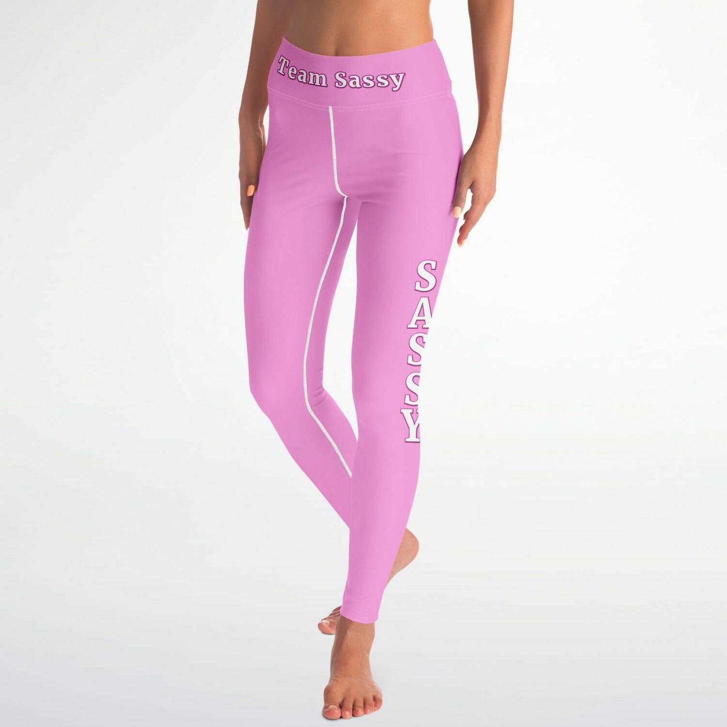 Team Sassy Light Pink-White Lettering Yoga Leggings