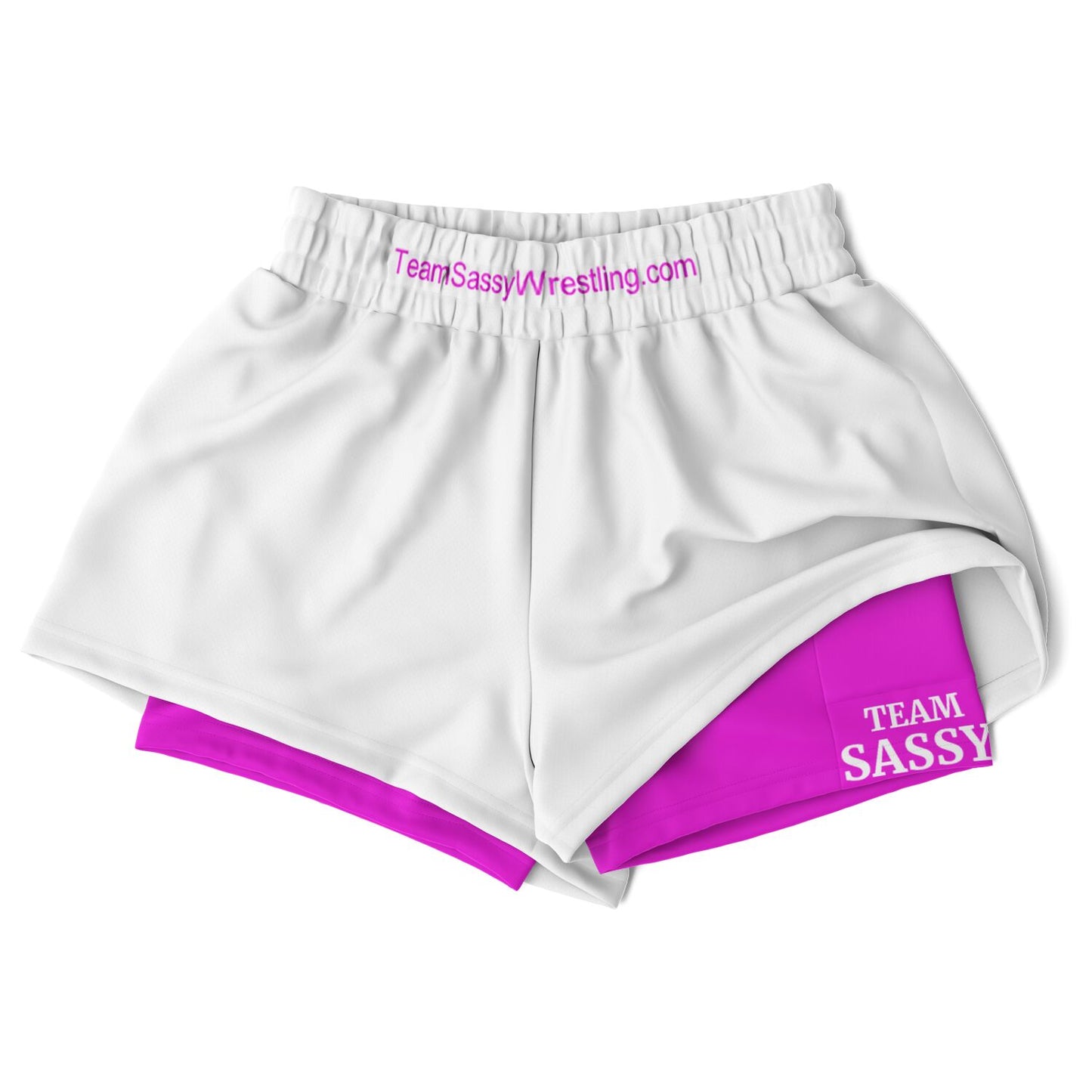 Team Sassy Women's 2-in-1 Shorts - Bright Pink & White