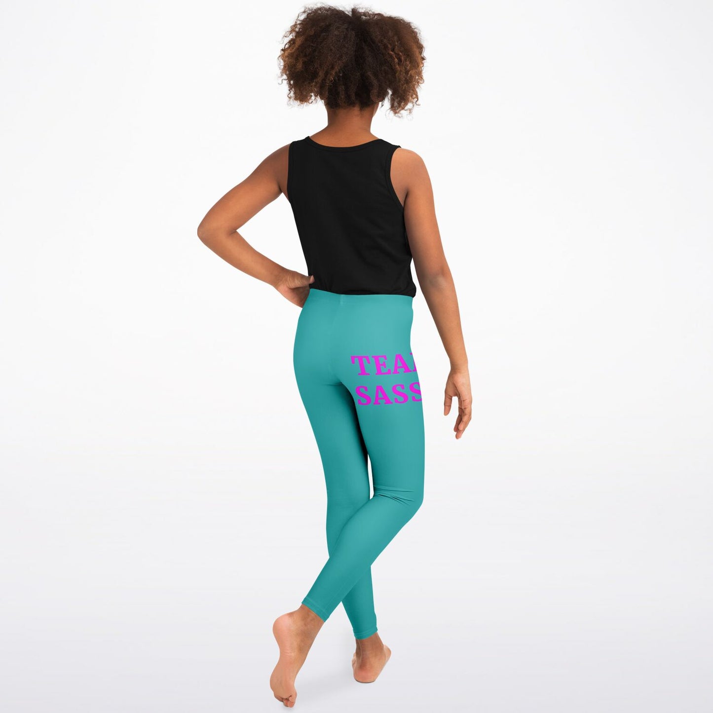 Team Sassy Youth Leggings- Teal and Bright Pink copy