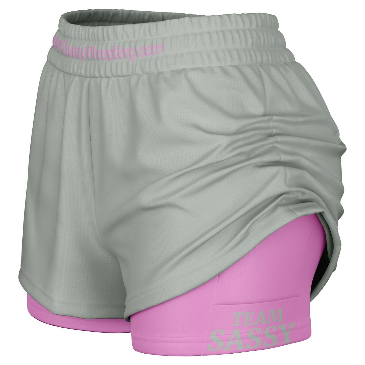 Team Sassy Women's 2-in-1 Shorts - Grey & Light Pink