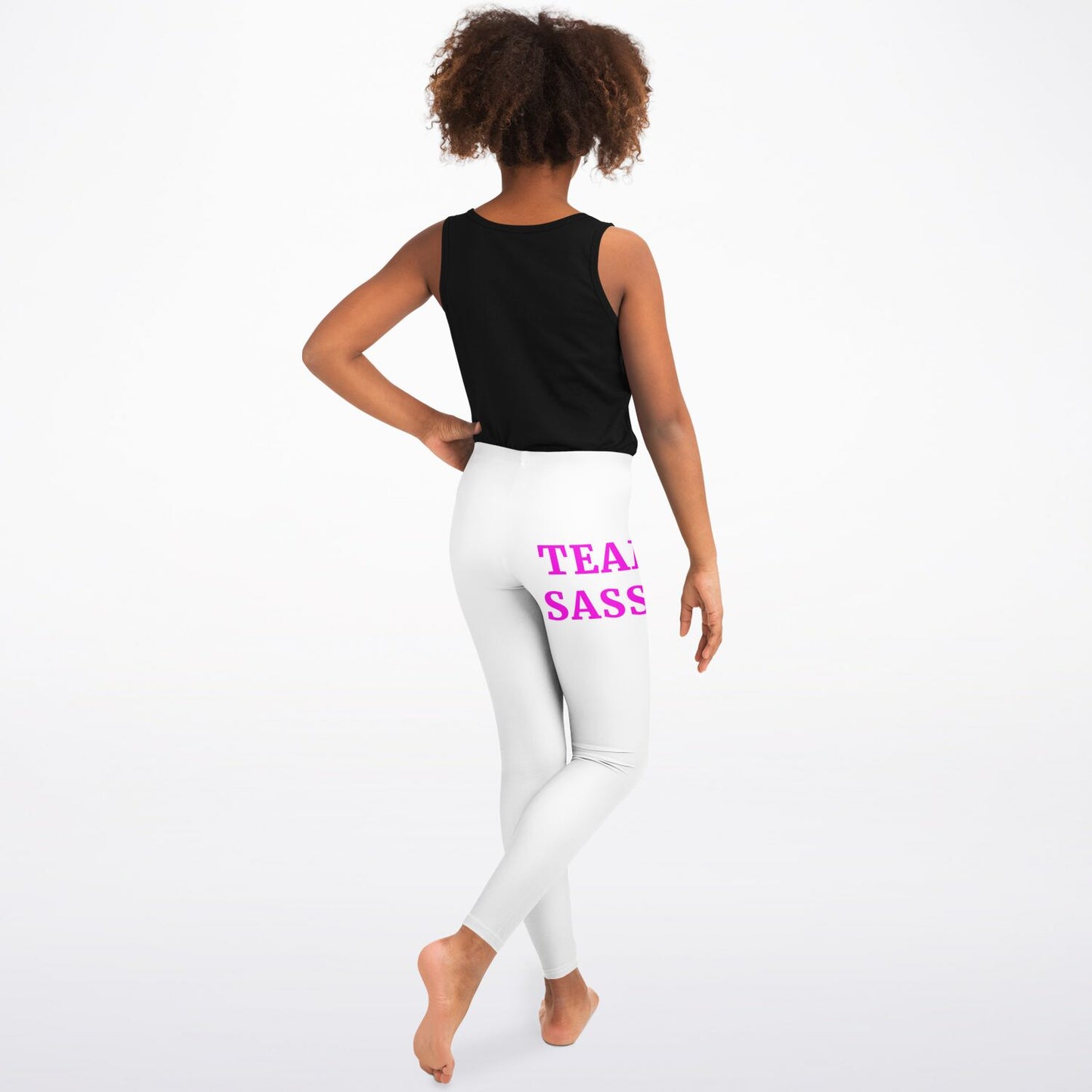 Team Sassy Youth Leggings-White and Bright Pink