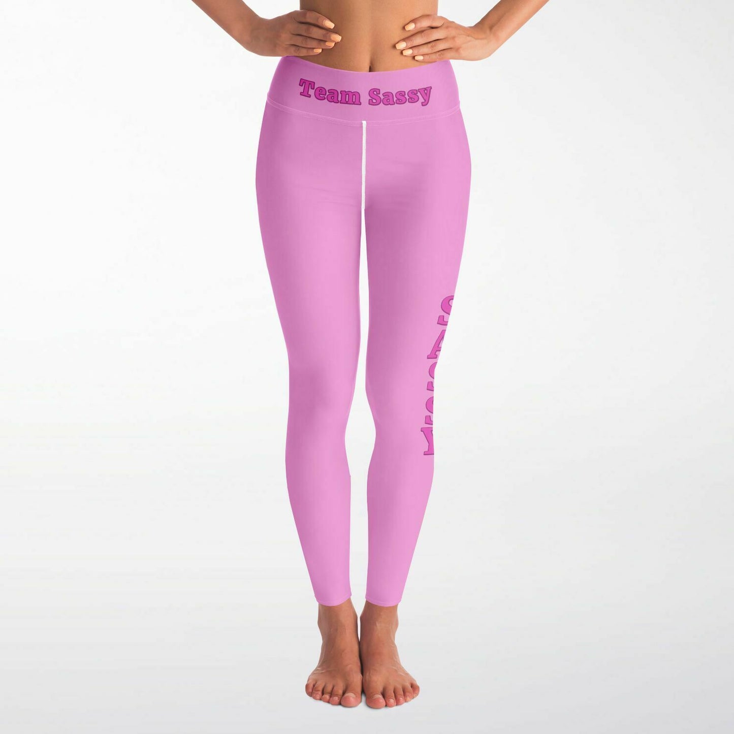 Team Sassy Light Pink-Bright Pink Lettering Yoga Leggings