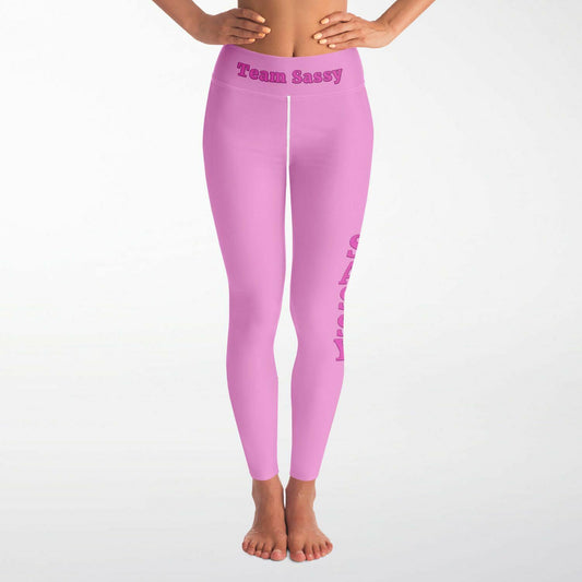 Team Sassy Light Pink-Bright Pink Lettering Yoga Leggings