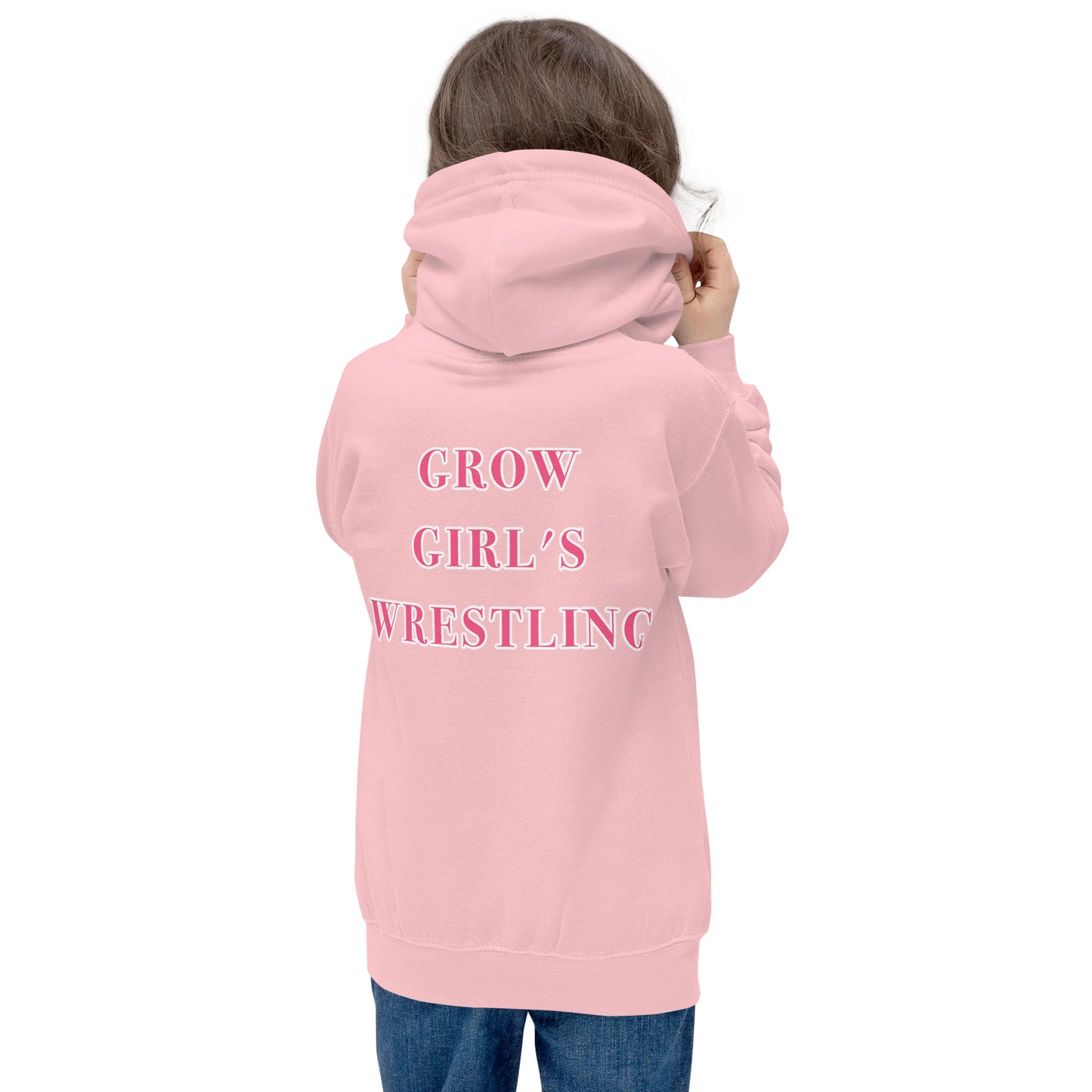 Kids Grow Girl's Wrestling Hoodie Pink/White Logo