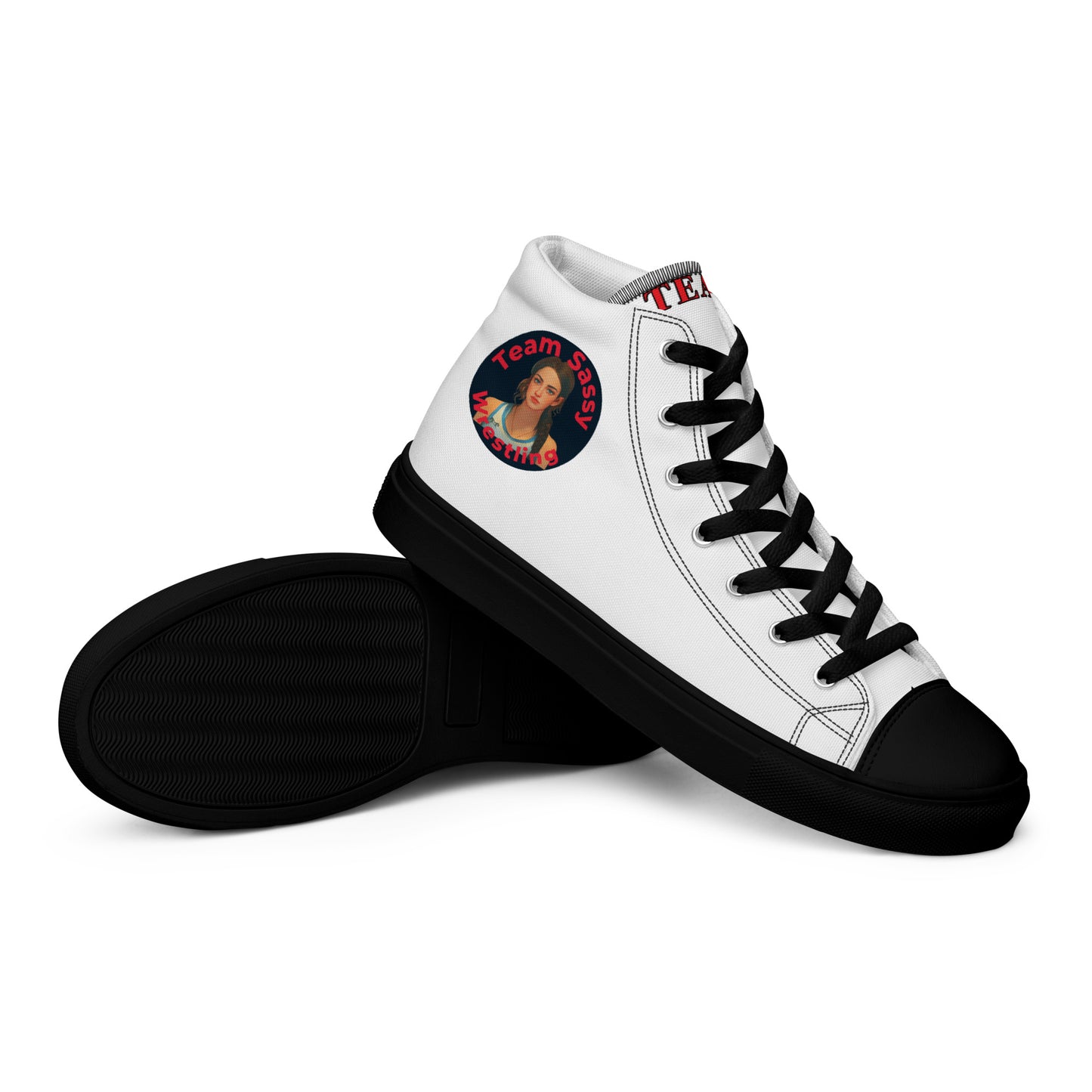 Men’s "Team Sassy" High Top Canvas Shoes-Black/Red Logo