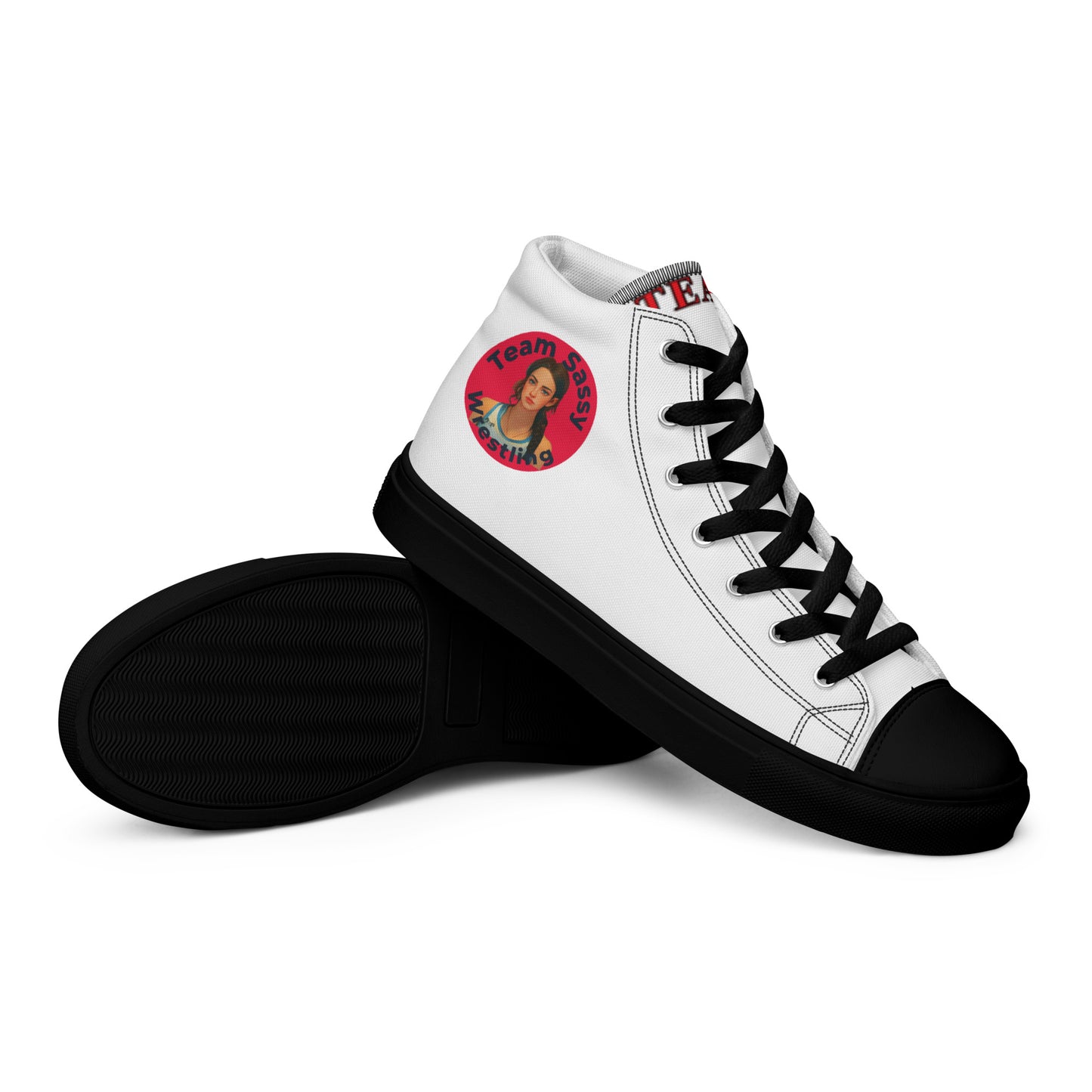 Men’s "Team Sassy" High Top Canvas Shoes-Red/Black Logo