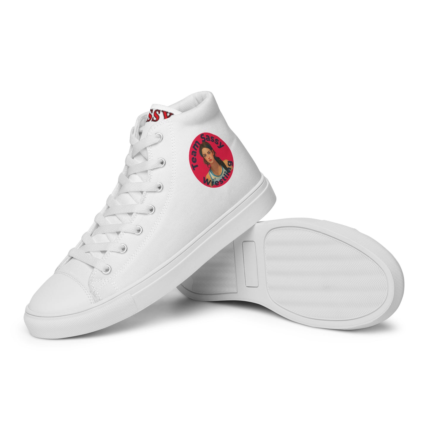 Men’s "Team Sassy" High Top Canvas Shoes-Red/Black Logo