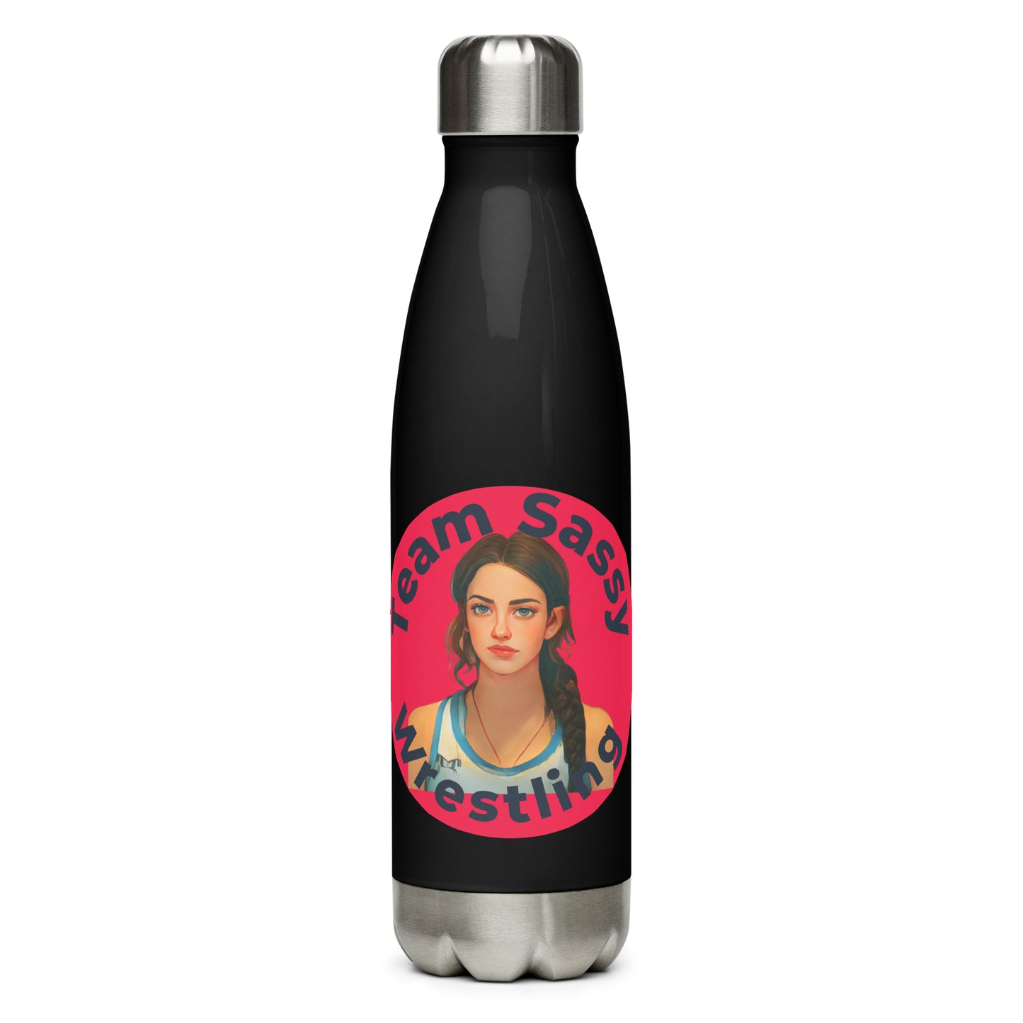 "Team Sassy" Stainless Steel Water Bottle-Red/Black Logo