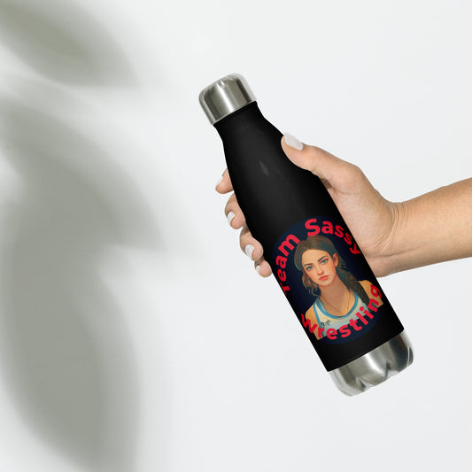 "Team Sassy" Stainless Steel Water Bottle-Black/Red Logo