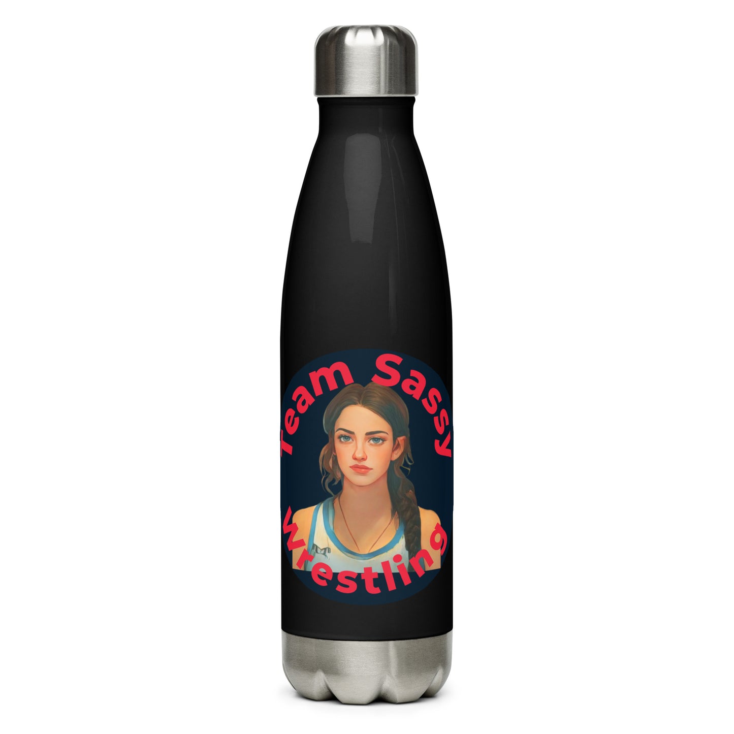 "Team Sassy" Stainless Steel Water Bottle-Black/Red Logo