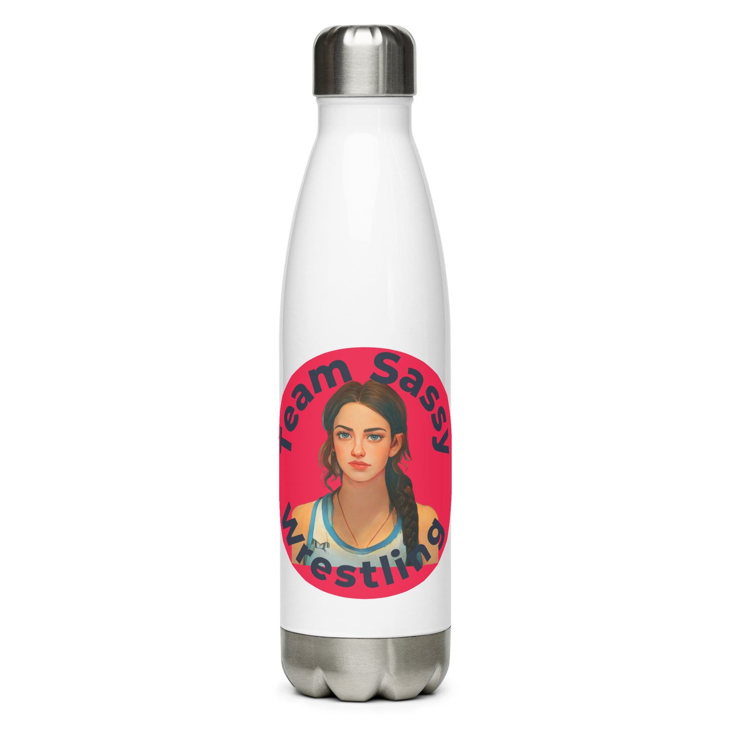 "Team Sassy" Stainless Steel Water Bottle-Red/Black Logo