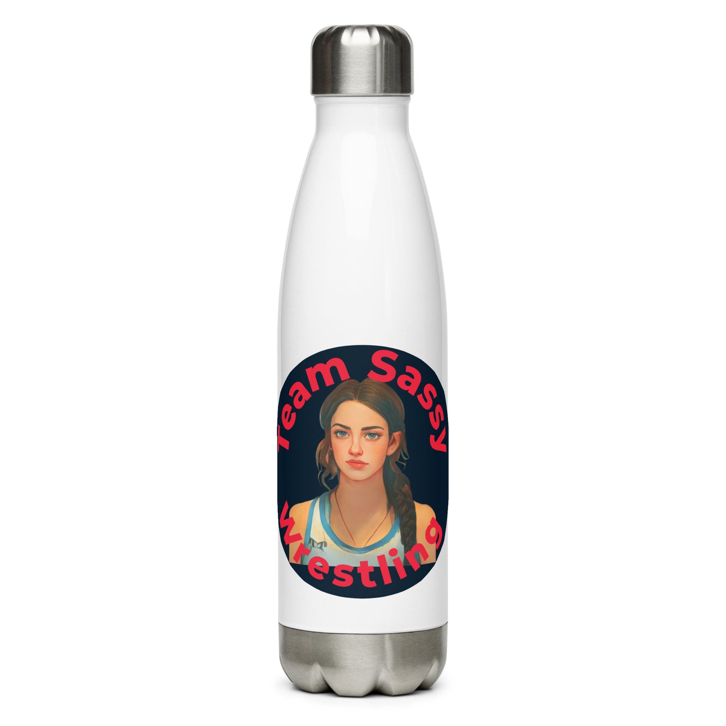 "Team Sassy" Stainless Steel Water Bottle-Black/Red Logo