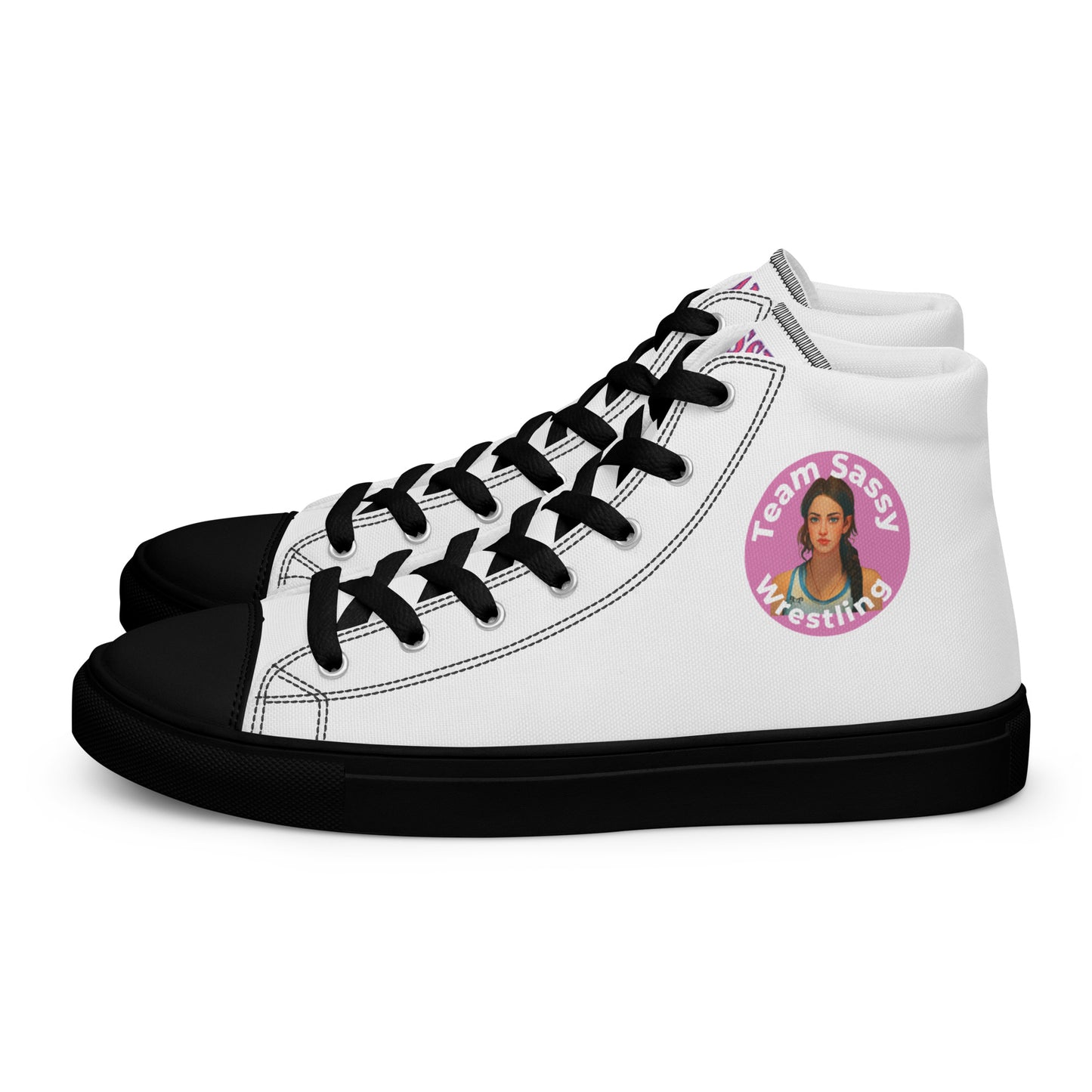 Women’s "Team Sassy" High Top Canvas Shoes-Pink/White Logo