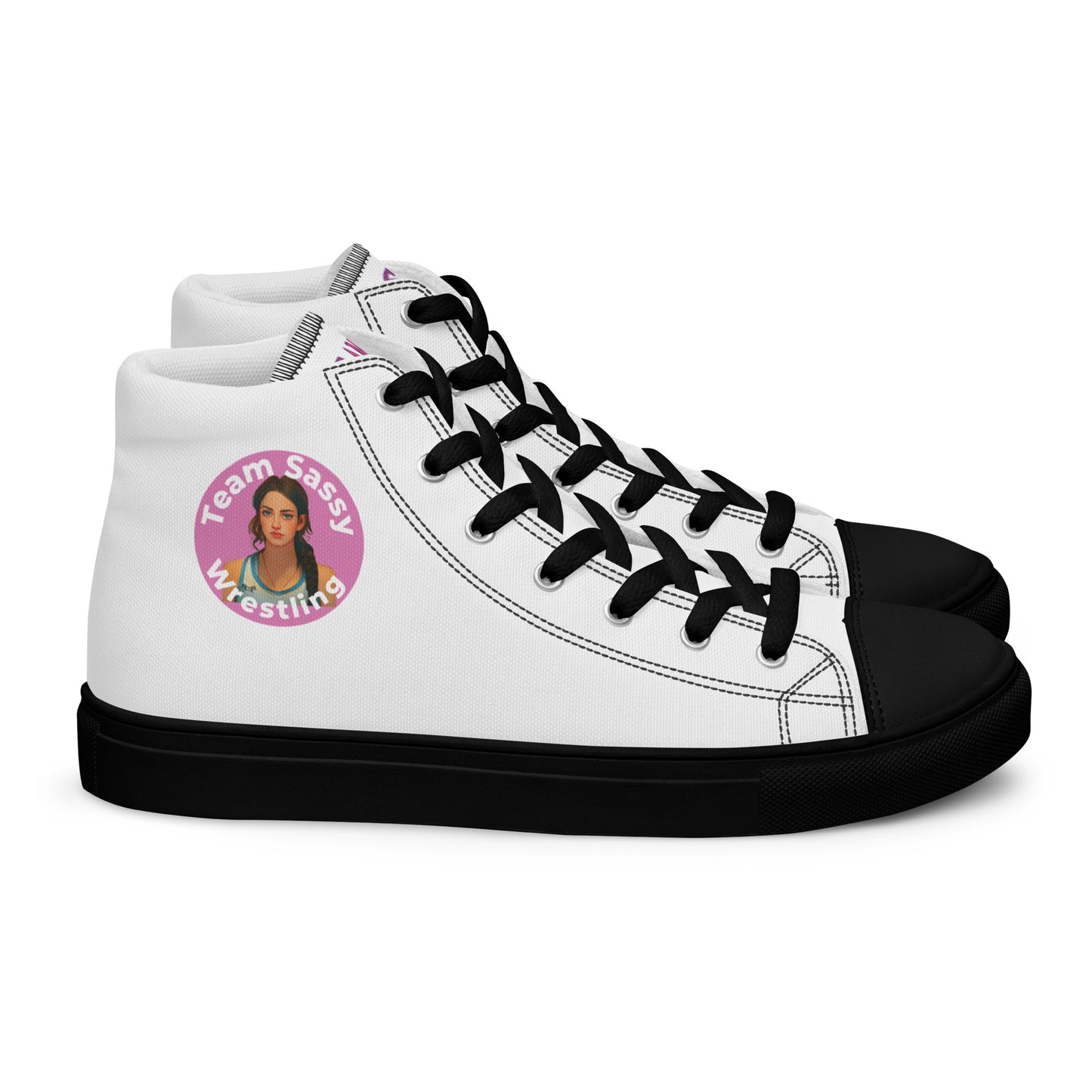 Women’s "Team Sassy" High Top Canvas Shoes-Pink/White Logo