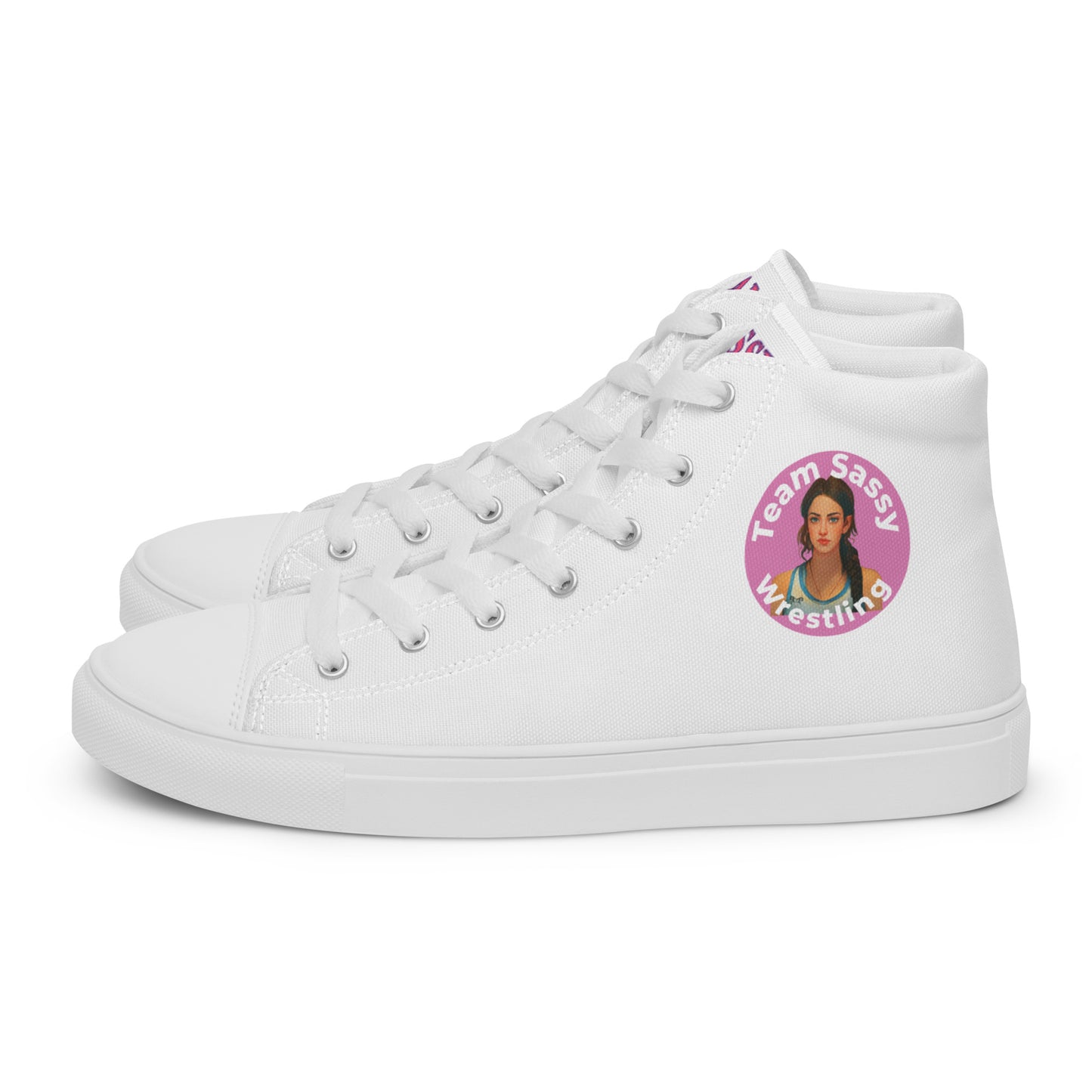 Women’s "Team Sassy" High Top Canvas Shoes-Pink/White Logo