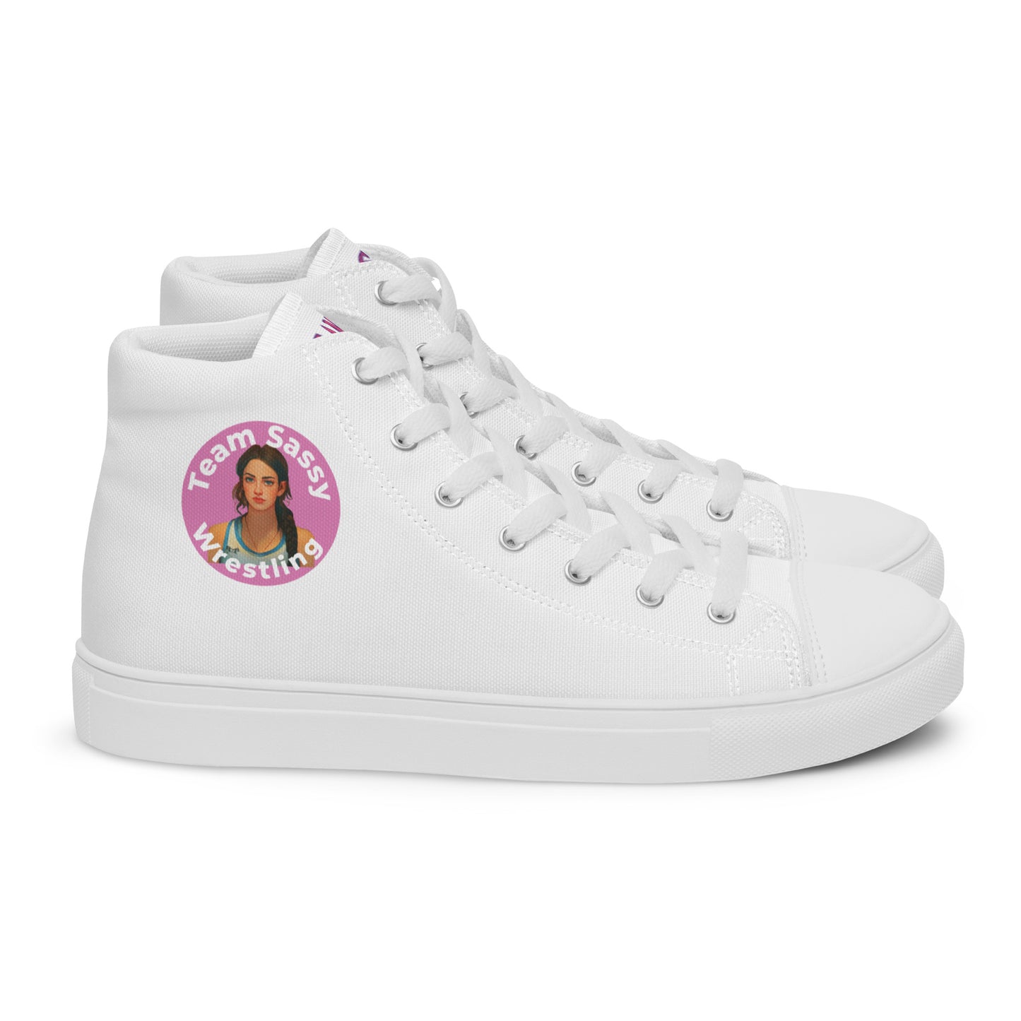 Women’s "Team Sassy" High Top Canvas Shoes-Pink/White Logo